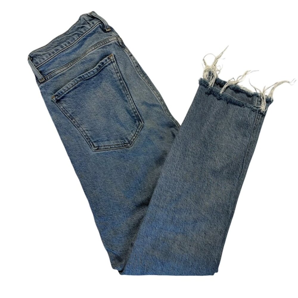 AGOLDE Nico Jeans Womens Size 26 Blue High Rise Slim Fit Frayed Hem Buttonfly